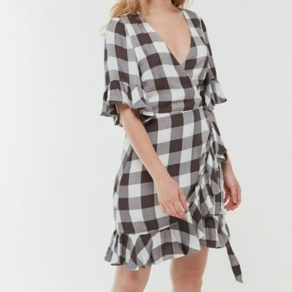 Urban Outfitters Ruffle Wrap Gingham Mini Dress S
